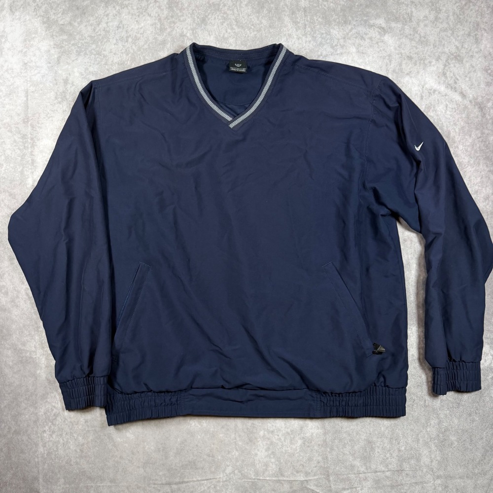 Nike Golf Mens V-Neck Windbreaker Pullover Navy Blue Large Pocketed Jacket